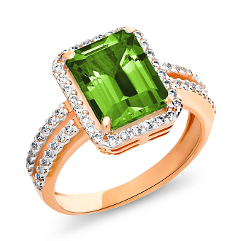 Фото Золотое кольцо с зеленым хризолитом (арт. 140457Пп)