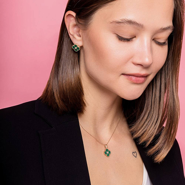 Золотые серьги с малахитом (арт. 1091382/15млх) – изображение 4