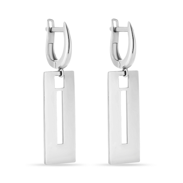 Сережки прямоугольники из белого золота (арт. 107591б) – изображение 1