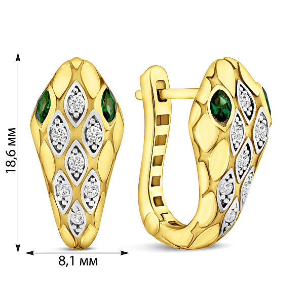 Сережки з жовтого золота Змія з фіанітами (арт. 1092106жз) – зображення 2