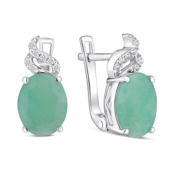 Срібні сережки зі смарагдом і фіанітами (арт. 7502/2162018Изм)