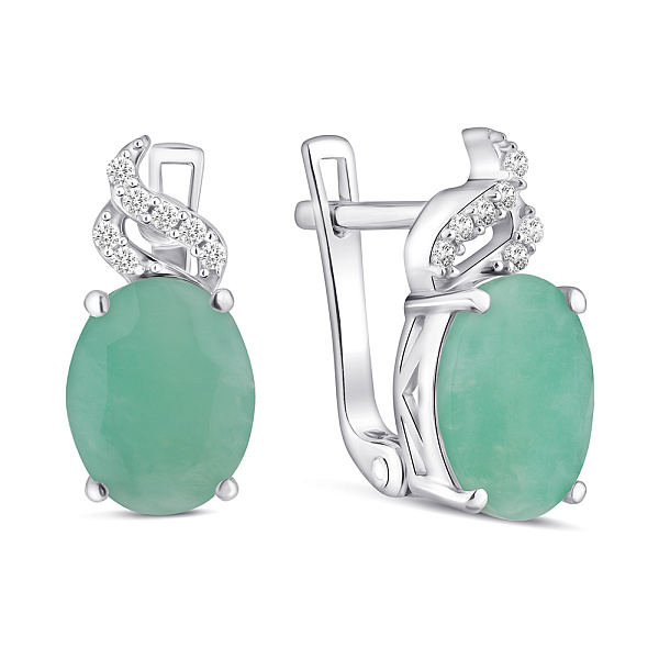 Срібні сережки зі смарагдом і фіанітами (арт. 7502/2162018Изм) – зображення 1