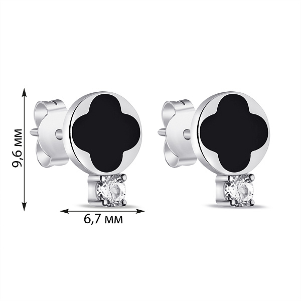 Серебряные серьги-пусеты с эмалью и фианитами (арт. 7518/6713еч) – изображение 2