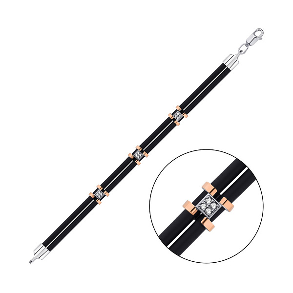 Каучуковый мужской браслет с серебряными вставками (арт. 7209/0658брю) – изображение 1