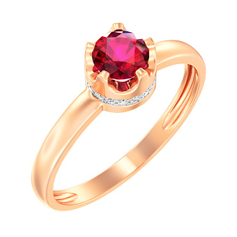 Каблучка з червоного золота з гранатом і фіанітами (арт. 141090Пгр)