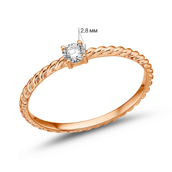 Каблучка з червоного золота з діамантом (арт. К011386010) – зображення 4