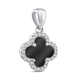 Срібний підвіс Конюшина з оніксом та фіанітам (арт. 7503/2169536/10о)