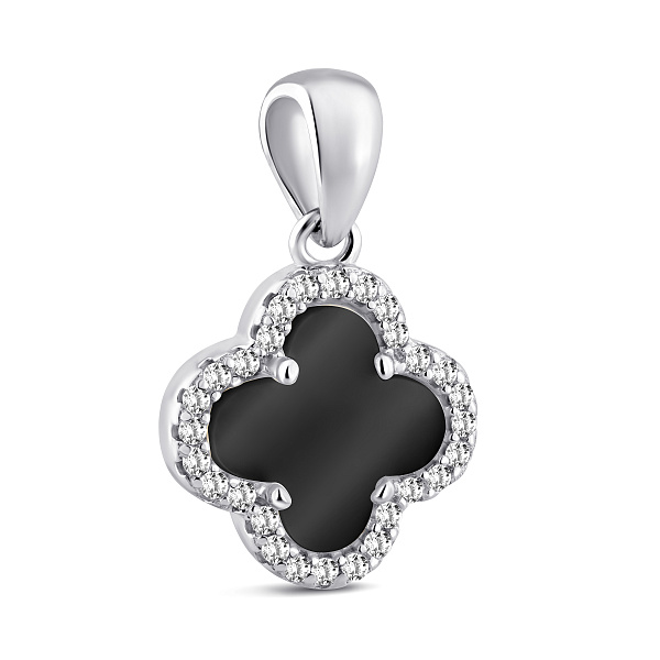 Срібний підвіс Конюшина з оніксом та фіанітам (арт. 7503/2169536/10о) – зображення 1