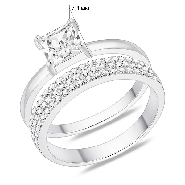 Серебряное двойное кольцо с фианитами (арт. 7501/8601) – изображение 2