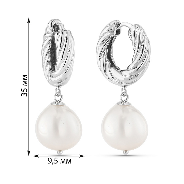 Срібні сережки-підвіски з перлинами (арт. 7502/2185109жб) – зображення 2