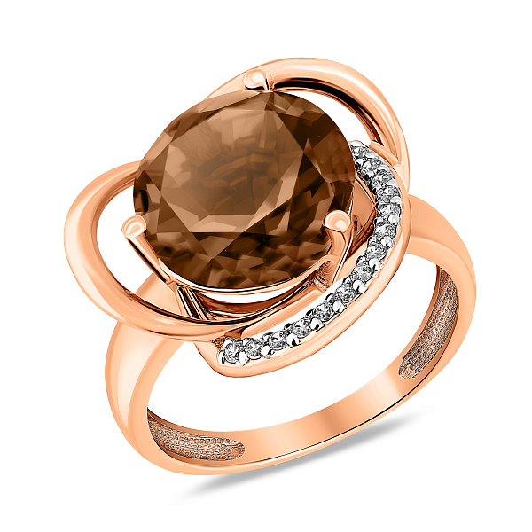 Золотое кольцо с кварцем и фианитами (арт. 140697Пкр) – изображение 1