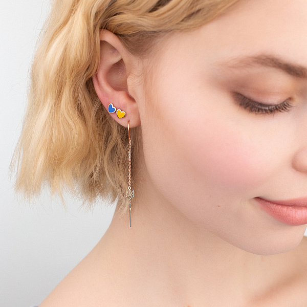 Серьги-протяжки "Герб Украины" из красного золота (арт. 110968) – изображение 2