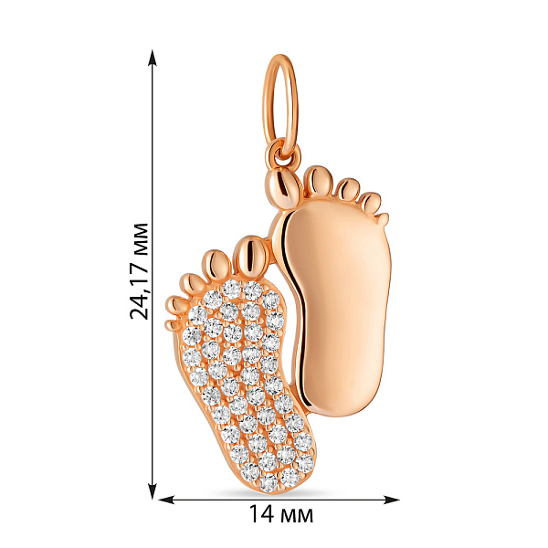 Кулон з червоного золота «Ніжки немовляти» з фіанітами (арт. 424177) – зображення 2