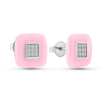 Серебряные пусеты с фианитами и керамикой (арт. 7518/1154748кмр)