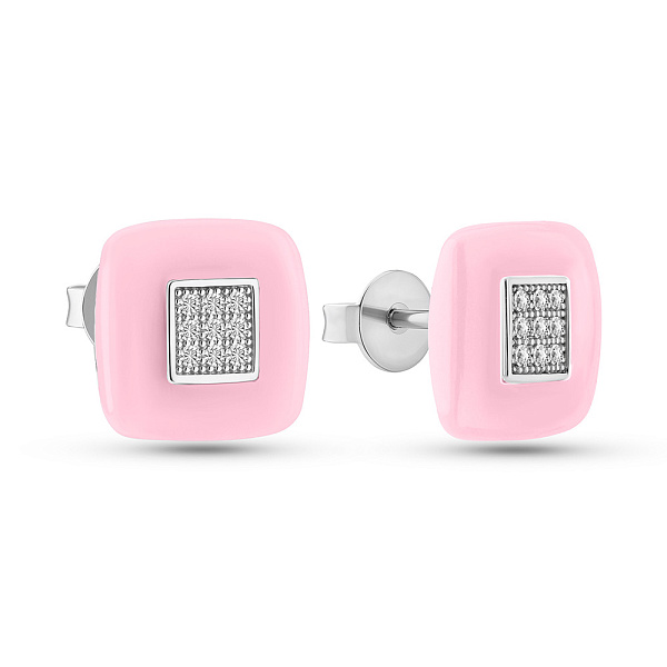 Серебряные пусеты с фианитами и керамикой (арт. 7518/1154748кмр) – изображение 1