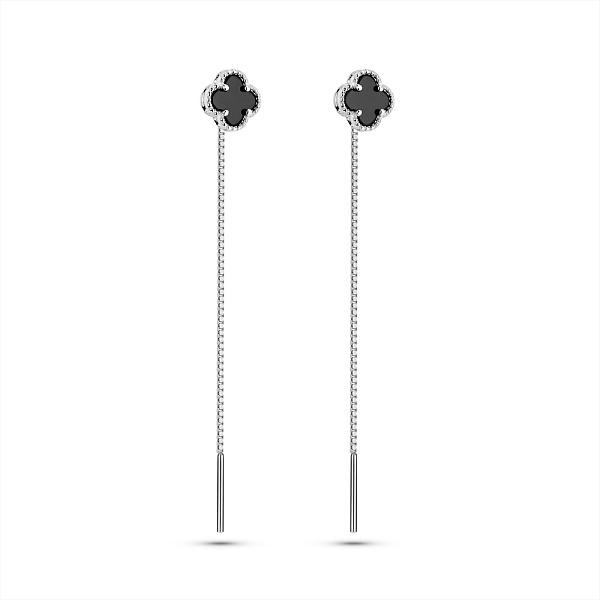 Срібні сережки-протяжки  з оніксом (арт. 7502/10058/8о) – зображення 1