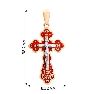 Золотой нательный крестик с красной эмалью (арт. 505001к)