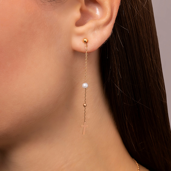 Золотые серьги-подвески с жемчугом (арт. 106796прлб) – изображение 3