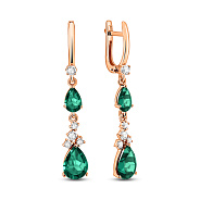 Золоті сережки підвіски з зеленим кварцом і фіанітами (арт. 111119Пзф)