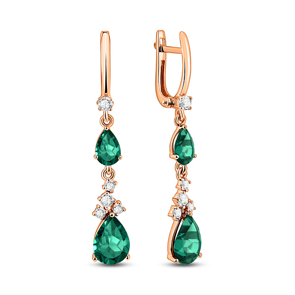 Золотые серьги подвески с зеленым кварцем и фианитами (арт. 111119Пзф) – изображение 1