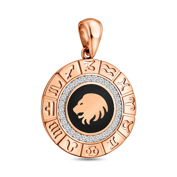 Золотой подвес "Лев" с фианитами и эмалью (арт. 440681ечл) – изображение 1