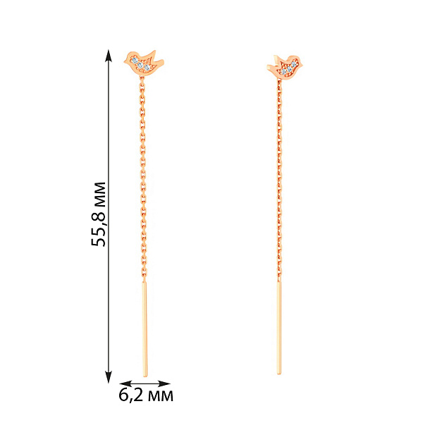 Золотые серьги протяжки "Птица" с фианитами (арт. 110053) – изображение 6