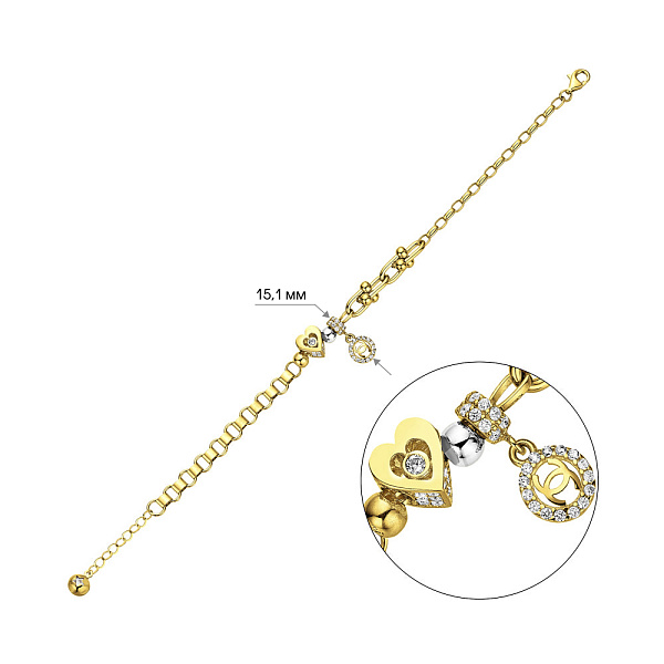 Браслет из желтого золота с фианитами и подвеской (арт. 326101жбП1) – изображение 2