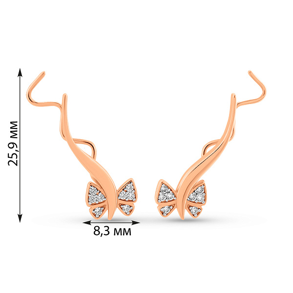 Золотые серьги-клаймберы с фианитами (арт. 110446) – изображение 3