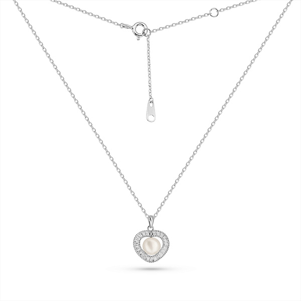 Серебряное колье Сердце с жемчугом и с фианитами (арт. 7507/2270жб) – изображение 2