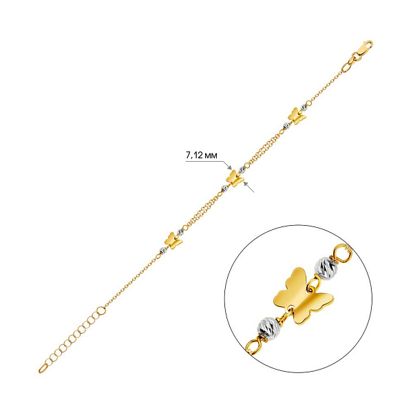 Браслет "Бабочки" из желтого и белого золота (арт. 325425жб) – изображение 3