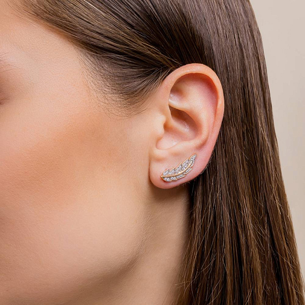 Серьги-клаймберы Перо из красного золота с фианитами (арт. 110605) – изображение 2