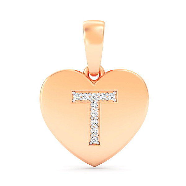 Кулон Буква Т из красного золота с фианитами (арт. 440980) – изображение 1