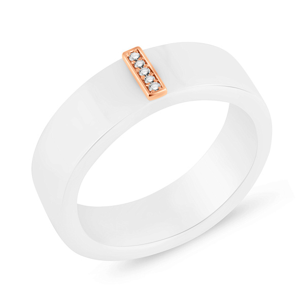 Каблучка з білої кераміки і золота з діамантами (арт. К011766кб) – зображення 1