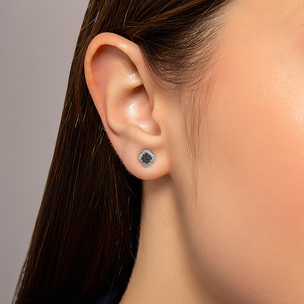 Золоті сережки з білими і чорними діамантами (арт. 2192121202ч) – зображення 2