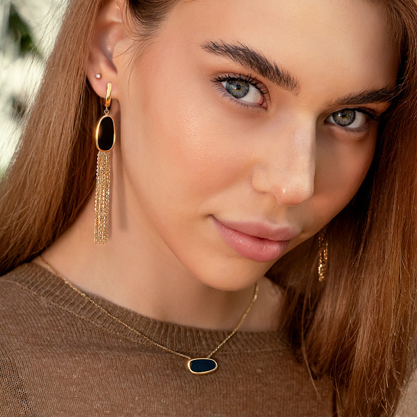 Сережки Diva из желтого золота с ониксом (арт. 107920жо) – изображение 4