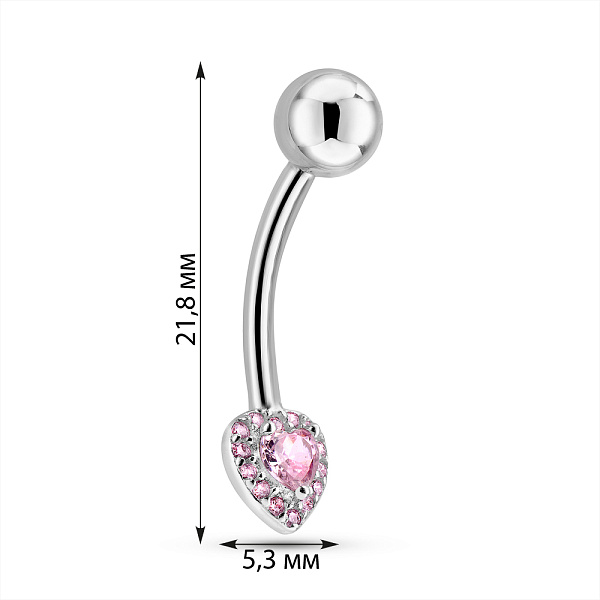 Срібна сережка-пірсинг Серце з фіанітами (арт. 7512/2185802цр) – зображення 2
