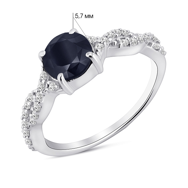 Серебряное кольцо с сапфиром и фианитами (арт. 7501/1930212Спс) – изображение 2