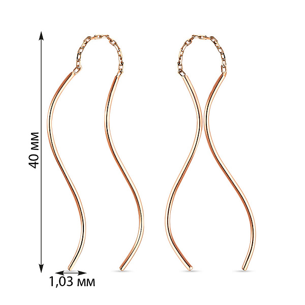 Сережки-протяжки из красного золота (арт. 106582) – изображение 2