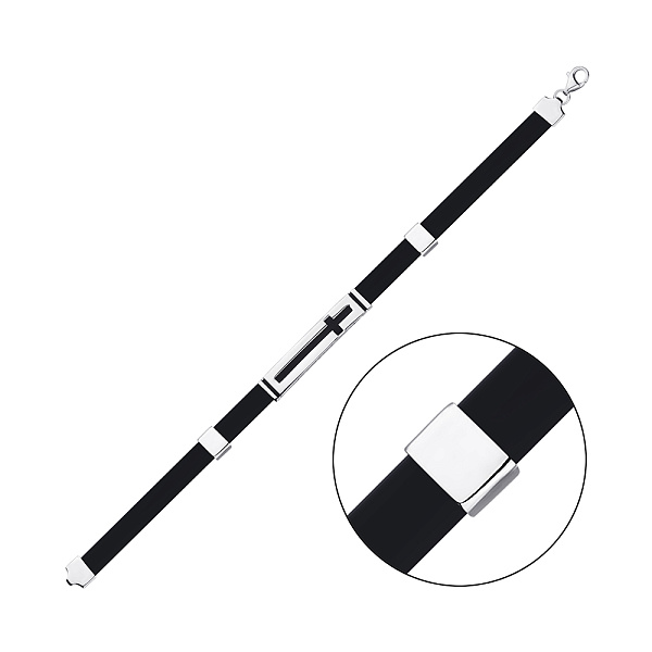 Каучуковый мужской браслет с серебряными вставками (арт. 7609/4307) – изображение 1