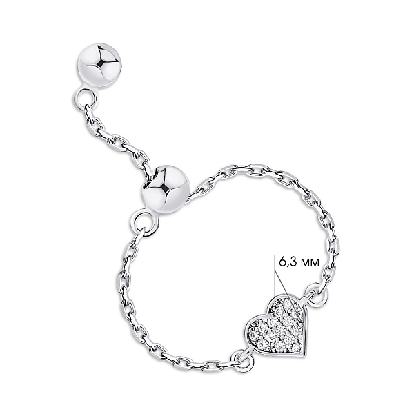 Безразмерное серебряное кольцо Сердце с фианитами (арт. 7501/7011) – изображение 3