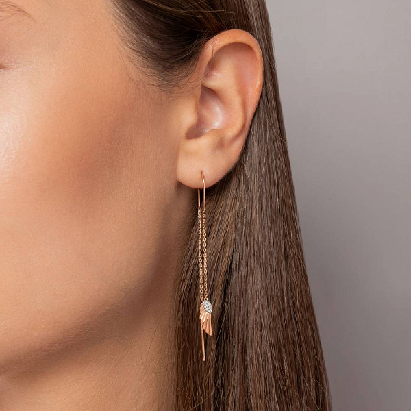 Сережки-протяжки з червоного золота (арт. 1101052) – зображення 2