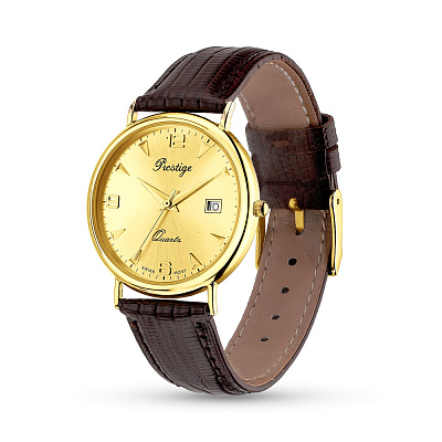 Золотые часы с кожаным ремешком (арт. 260224ж)
