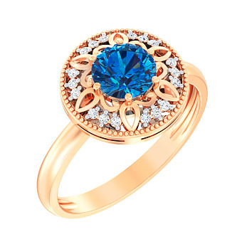 Фото Кольцо из красного золота с кварцем и фианитами (арт. 141069ПлГ)