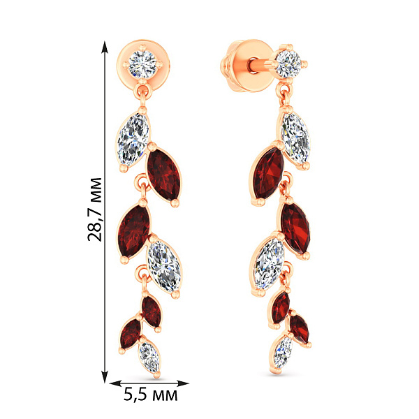 Золотые серьги с гранатом и фианитами (арт. 111248Пк) – изображение 2