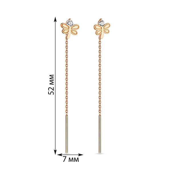 Золоті сережки протяжки «Бабка» з фіанітами (арт. 108175) – зображення 2