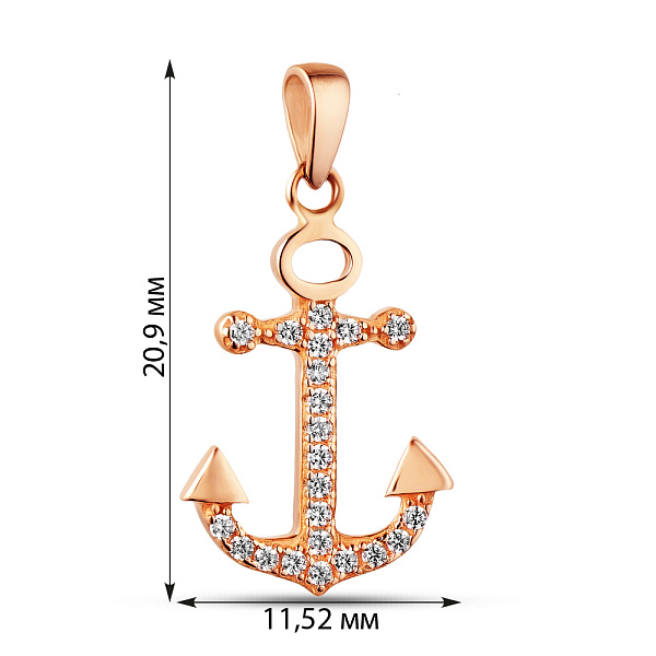 Золотий кулон Якір з фіанітами (арт. 423926) – зображення 2