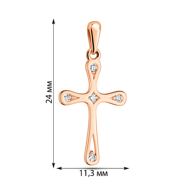 Хрестик з червоного золота з діамантами (арт. П011436005) – зображення 2