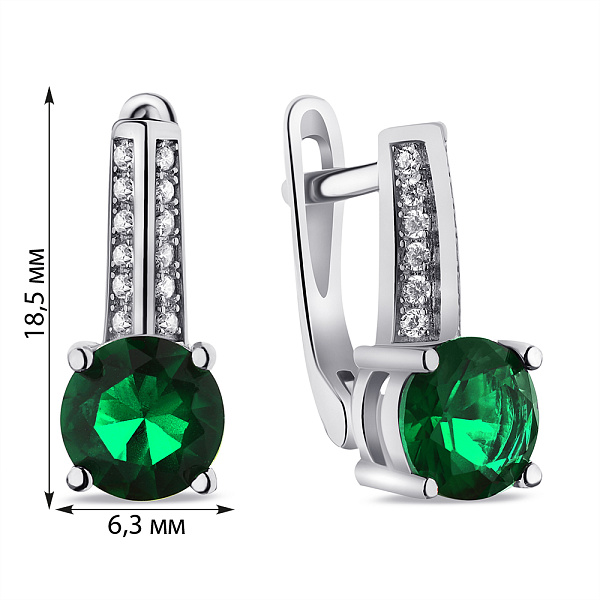 Серьги из серебра с зелеными и белыми фианитами (арт. 7502/СК2ФИ/262А) – изображение 2