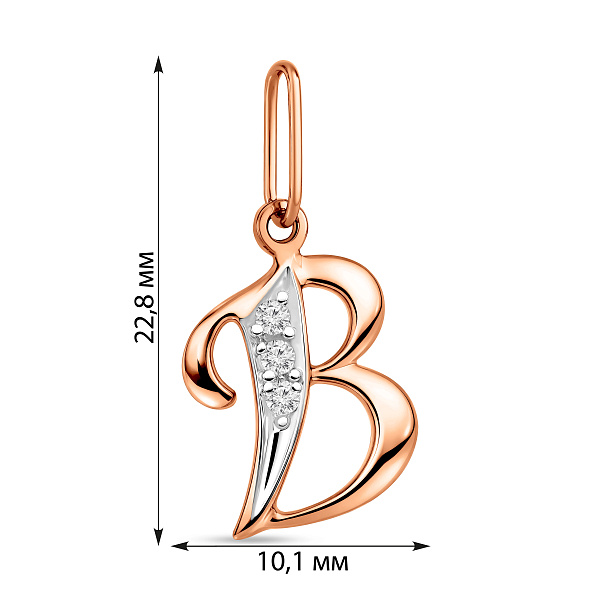 Подвеска из красного золота Буква В (арт. 440287) – изображение 3