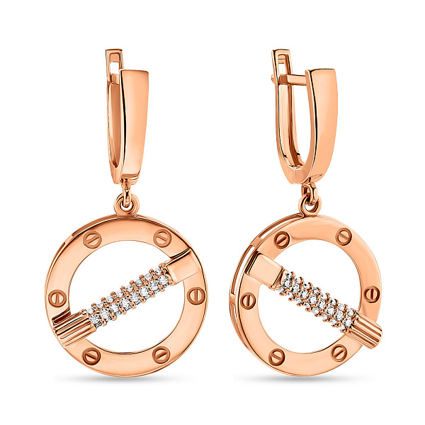 Золотые серьги-подвески с фианитами (арт. 108593) – изображение 1